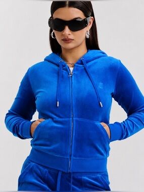 Juicy Couture Y2K Blue Velour Hooded Sweatshirt 1X